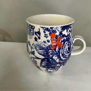 Anthropologie Floral Blue and Orange Monogram Mug “K”
